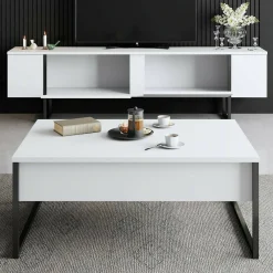 Mobili Porta Tv|Salotto > Dmora Mobile Porta tv Bianco Nero Cassetti un Ripiano 180x30x50h cm, 2 Ante - Abishia Nero, Bianco