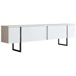 Mobili Porta Tv|Salotto > Dmora Mobile Porta tv Bianco Nero Cassetti un Ripiano 180x30x50h cm, 2 Ante - Abishia Nero, Bianco