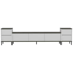 Mobile Porta tv Bianco Nero Marmo 2 Ripiani 5 Ante 180x35x45h cm, con Finiture oro - Cortin