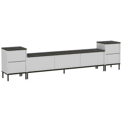Mobile Porta tv Bianco Nero Marmo 2 Ripiani 5 Ante 180x35x45h cm, con Finiture oro - Cortin