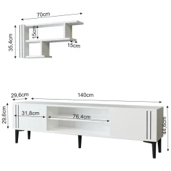 Mobili Porta Tv > Dmora Mobile Porta tv Bianco Nero 3 Ripiani 2 Ante 140x30x45h cm, con Mensola Inclusa - Tusa Nero, Bianco