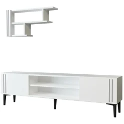Mobili Porta Tv > Dmora Mobile Porta tv Bianco Nero 3 Ripiani 2 Ante 140x30x45h cm, con Mensola Inclusa - Tusa Nero, Bianco