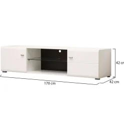 Mobili Porta Tv > Dmora Mobile Porta tv Bianco Nero un Ripiano 2 Ante 170x41.5x41.5h cm, Ripiano in Vetro - Furci Nero, Bianco