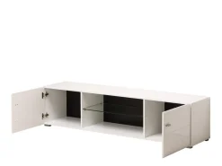 Mobili Porta Tv > Dmora Mobile Porta tv Bianco Nero un Ripiano 2 Ante 170x41.5x41.5h cm, Ripiano in Vetro - Furci Nero, Bianco