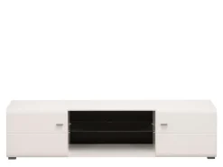 Mobili Porta Tv > Dmora Mobile Porta tv Bianco Nero un Ripiano 2 Ante 170x41.5x41.5h cm, Ripiano in Vetro - Furci Nero, Bianco