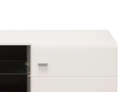 Mobili Porta Tv > Dmora Mobile Porta tv Bianco Nero un Ripiano 2 Ante 170x41.5x41.5h cm, Ripiano in Vetro - Furci Nero, Bianco