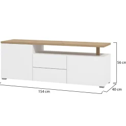 Mobili Porta Tv > Dmora Mobile Porta tv Bianco Opaco Marrone Rovere 2 Cassetti un Ripiano 154x40x50h cm, 2 Ante - Aramo Marrone Rovere, Bianco Opaco