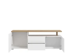 Mobili Porta Tv > Dmora Mobile Porta tv Bianco Opaco Marrone Rovere 2 Cassetti un Ripiano 154x40x50h cm, 2 Ante - Aramo Marrone Rovere, Bianco Opaco
