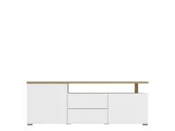 Mobili Porta Tv > Dmora Mobile Porta tv Bianco Opaco Marrone Rovere 2 Cassetti un Ripiano 154x40x50h cm, 2 Ante - Aramo Marrone Rovere, Bianco Opaco
