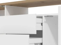 Mobili Porta Tv > Dmora Mobile Porta tv Bianco Opaco Marrone Rovere 2 Cassetti un Ripiano 154x40x50h cm, 2 Ante - Aramo Marrone Rovere, Bianco Opaco