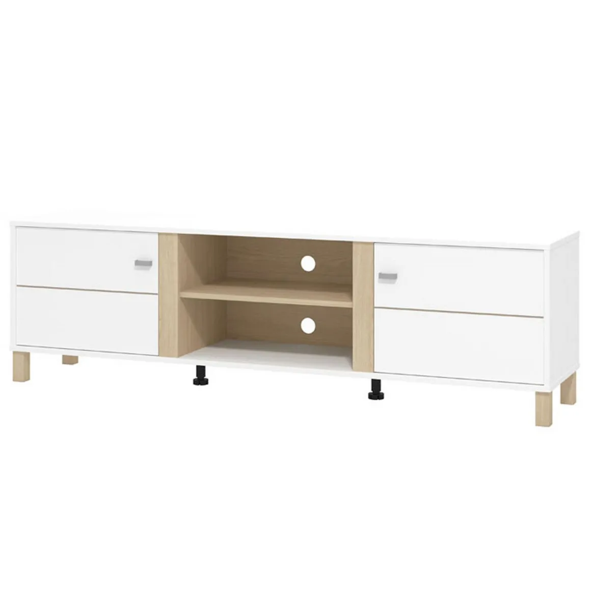 Mobili Porta Tv > Dmora Mobile Porta tv Bianco Opaco Marrone Rovere 3 Cassetti 4 Ripiani 143x40x54h cm, con Piedini - Tiarno Marrone Rovere, Bianco Opaco