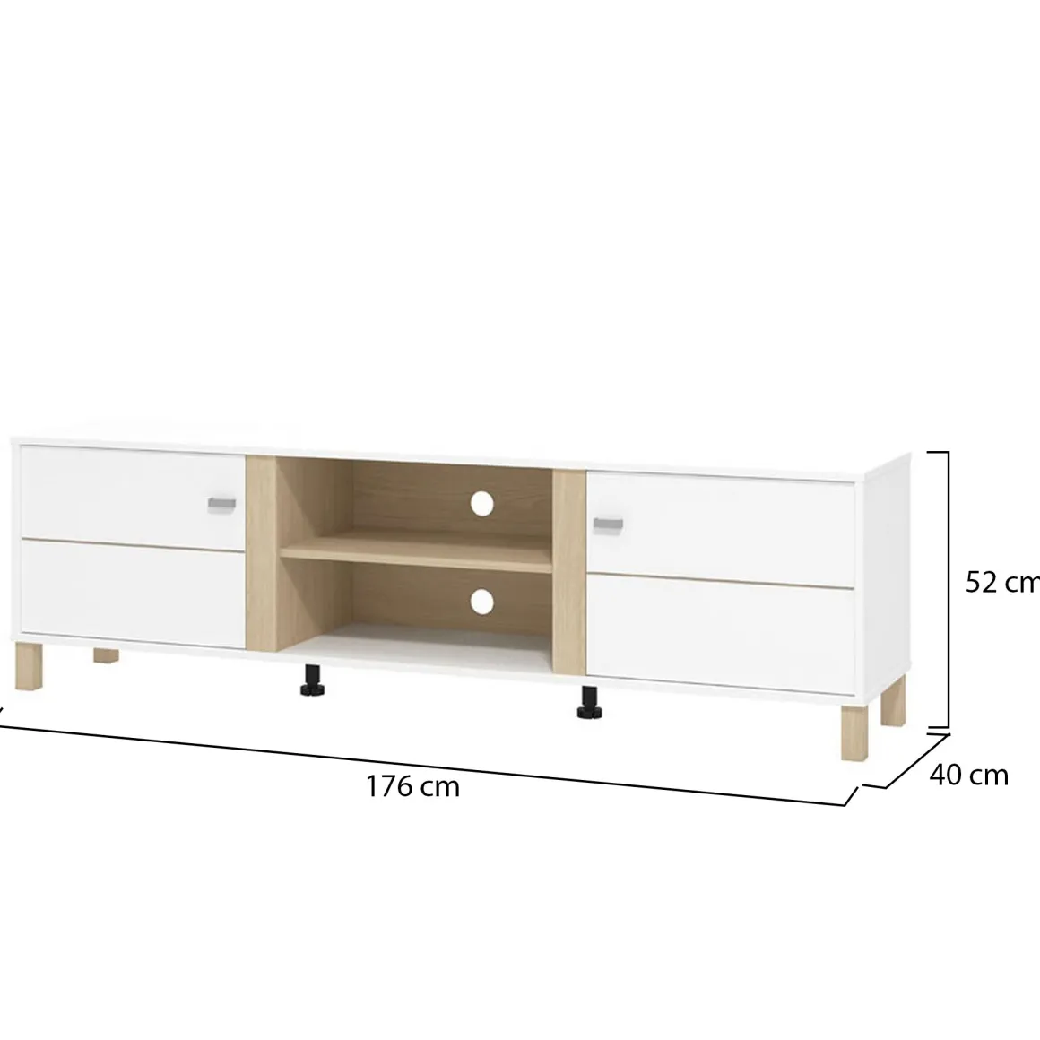 Mobili Porta Tv > Dmora Mobile Porta tv Bianco Opaco Marrone Rovere 3 Cassetti 4 Ripiani 143x40x54h cm, con Piedini - Tiarno Marrone Rovere, Bianco Opaco