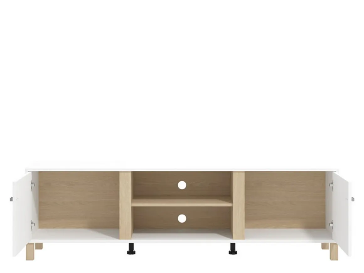 Mobili Porta Tv > Dmora Mobile Porta tv Bianco Opaco Marrone Rovere 3 Cassetti 4 Ripiani 143x40x54h cm, con Piedini - Tiarno Marrone Rovere, Bianco Opaco