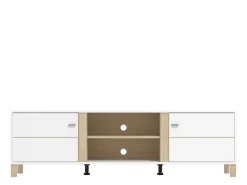 Mobili Porta Tv > Dmora Mobile Porta tv Bianco Opaco Marrone Rovere 3 Cassetti 4 Ripiani 143x40x54h cm, con Piedini - Tiarno Marrone Rovere, Bianco Opaco