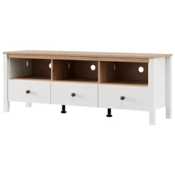 Mobili Porta Tv > Dmora Mobile Porta tv Bianco Opaco Marrone Rovere 3 Cassetti 4 Ripiani 143x40x54h cm, con Piedini - Tiarno Marrone Rovere, Bianco Opaco
