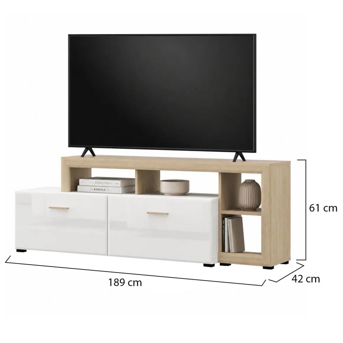 Mobili Porta Tv > Dmora Mobile Porta tv Bianco Opaco Marrone Rovere un Cassetto 2 Ripiani 143x40x53h cm, 2 Ante - Sampe Marrone Rovere, Bianco Opaco
