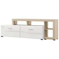 Mobili Porta Tv > Dmora Mobile Porta tv Bianco Opaco Marrone Rovere un Cassetto 2 Ripiani 143x40x53h cm, 2 Ante - Sampe Marrone Rovere, Bianco Opaco