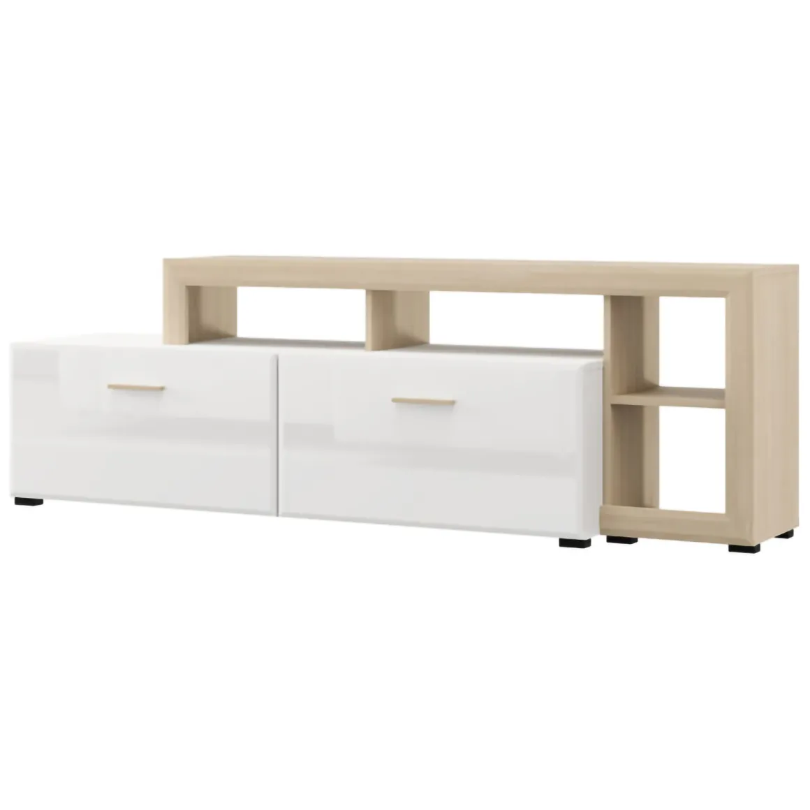 Mobili Porta Tv > Dmora Mobile Porta tv Bianco Opaco Marrone Rovere un Cassetto 2 Ripiani 143x40x53h cm, 2 Ante - Sampe Marrone Rovere, Bianco Opaco