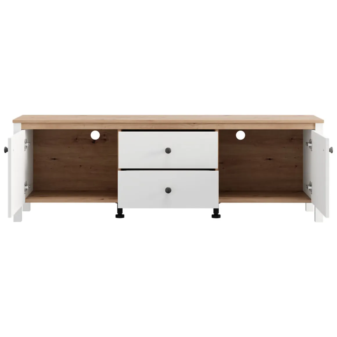 Mobile Porta tv Bianco Opaco Marrone Rovere un Cassetto un Ripiano 163x40x53h cm, 2 Ante - Zavatt