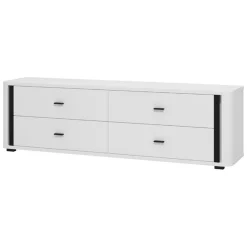 Mobili Porta Tv > Dmora Mobile Porta tv Bianco Opaco Nero 4 Cassetti un Ripiano 176.5x40x52h cm, Apertura Scorrevole - Terenzo Nero, Bianco Opaco
