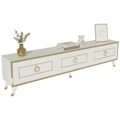 Mobile Porta tv Bianco oro 3 Ante 3 Vani 180x30x45h cm, Apertura a Ribalta - Liberi