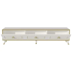Mobile Porta tv Bianco oro 3 Ante 3 Vani 180x30x45h cm, Apertura a Ribalta - Liberi