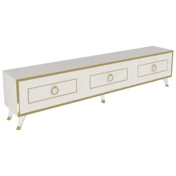 Mobile Porta tv Bianco oro 3 Ante 3 Vani 180x30x45h cm, Apertura a Ribalta - Liberi