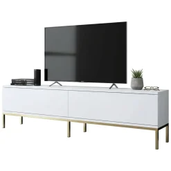 Mobili Porta Tv|Salotto > Dmora Mobile Porta tv Bianco oro Cassetti un Ripiano 180x30x47h cm, 2 Ante - Espero Oro, Bianco