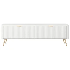 Mobili Porta Tv > Dmora Mobile Porta tv Bianco oro 2 Ripiani 2 Ante 163x38x51h cm, Ante Effetto Rigato con Piedini - Kalase Oro, Bianco