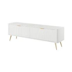 Mobili Porta Tv > Dmora Mobile Porta tv Bianco oro 2 Ripiani 2 Ante 163x38x51h cm, Ante Effetto Rigato con Piedini - Kalase Oro, Bianco