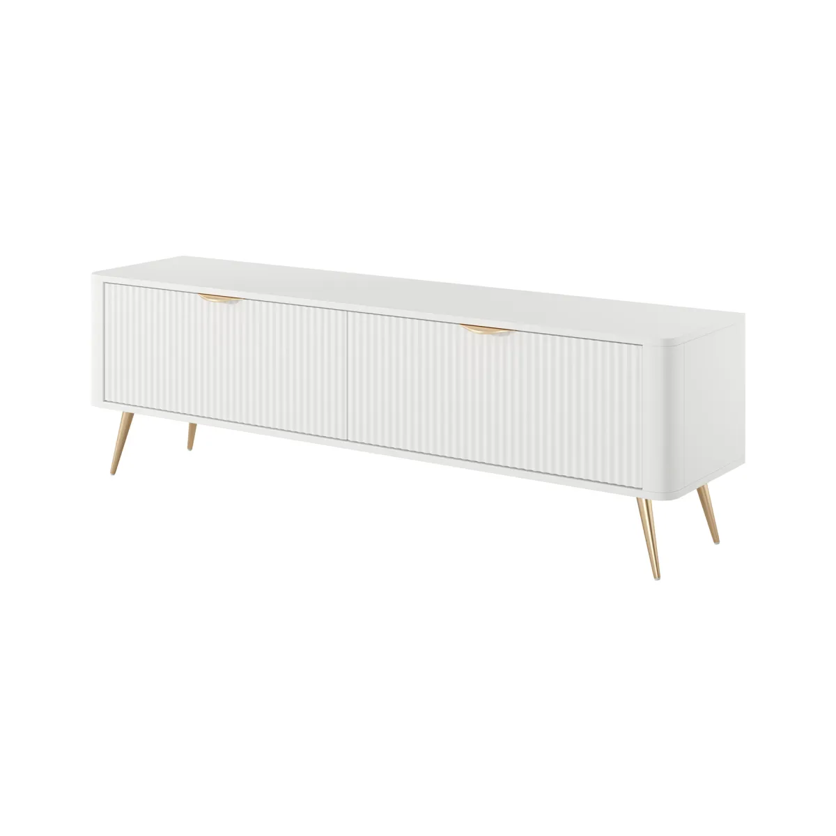 Mobili Porta Tv > Dmora Mobile Porta tv Bianco oro 2 Ripiani 2 Ante 163x38x51h cm, Ante Effetto Rigato con Piedini - Kalase Oro, Bianco