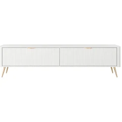 Mobile Porta tv Bianco oro 2 Ripiani 2 Ante 200x38x51h cm, Ante Effetto Rigato con Piedini - Kala