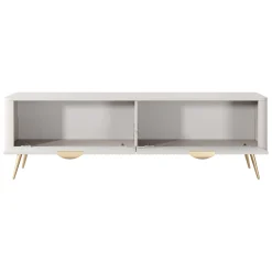 Mobile Porta tv Bianco oro un Ripiano 2 Ante 163x38x51h cm, Ante Effetto Rigato con Piedini - Kalase
