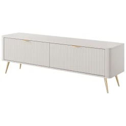 Mobile Porta tv Bianco oro un Ripiano 2 Ante 163x38x51h cm, Ante Effetto Rigato con Piedini - Kalase