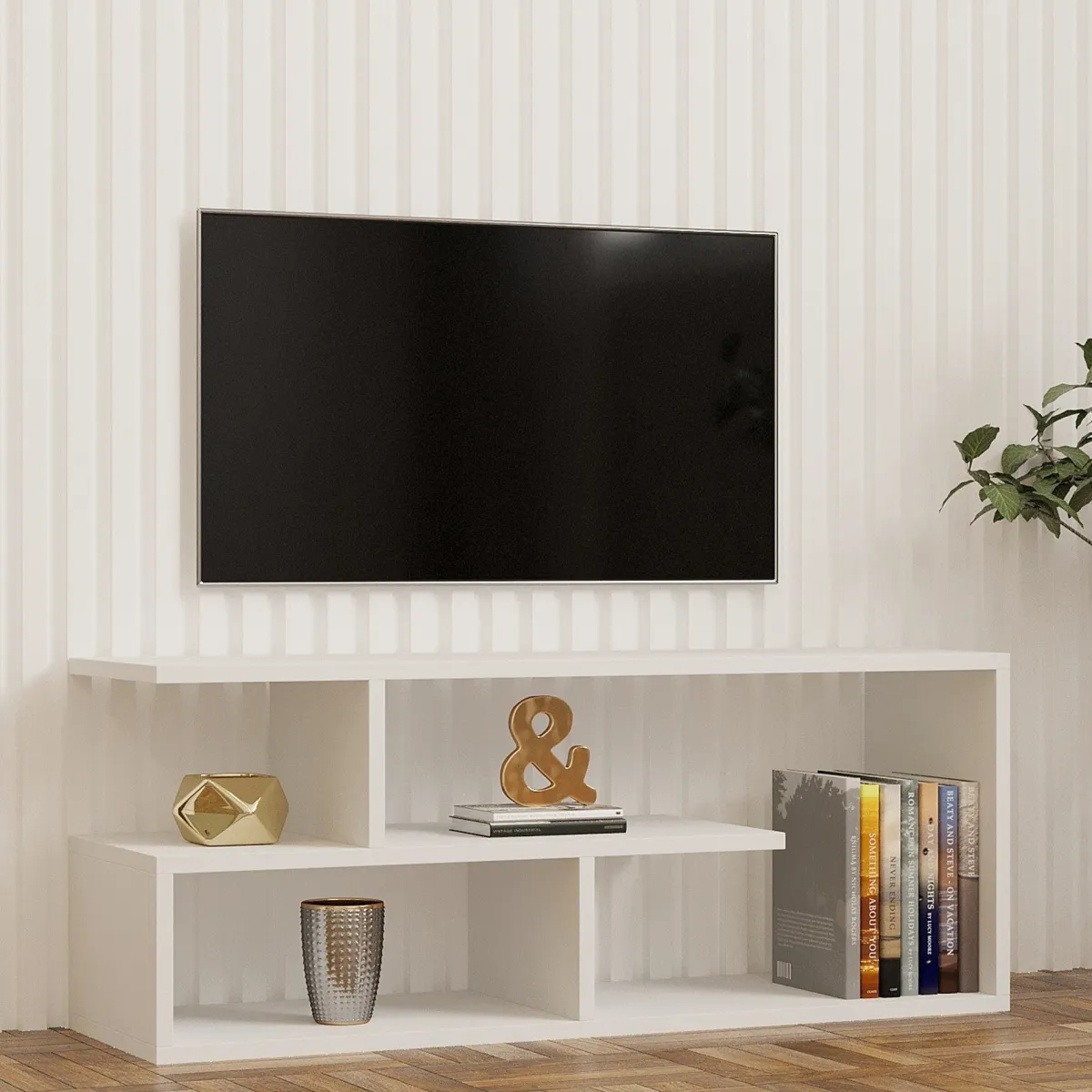 Mobili Porta Tv > Dmora Mobile Porta tv 2 Ripiani 4 Vani 100x30x40h cm, Peso Supportato 40 kg - Foglizzo Bianco