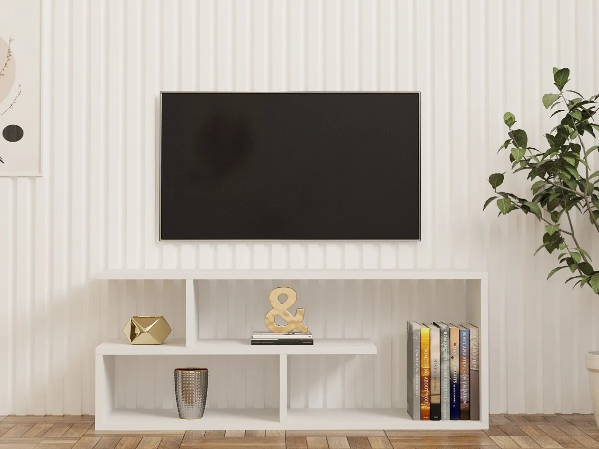 Mobili Porta Tv > Dmora Mobile Porta tv 2 Ripiani 4 Vani 100x30x40h cm, Peso Supportato 40 kg - Foglizzo Bianco