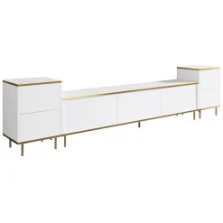 Mobile Porta tv Bianco 2 Ripiani 5 Ante 180x35x45h cm, con Finiture oro - Cortin