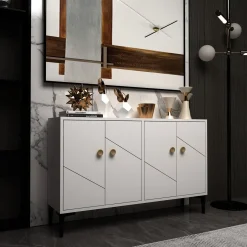 Mobile Porta tv Bianco 2 Ripiani Apertura Battente 120x30x75h cm, 4 Ante - Cervai