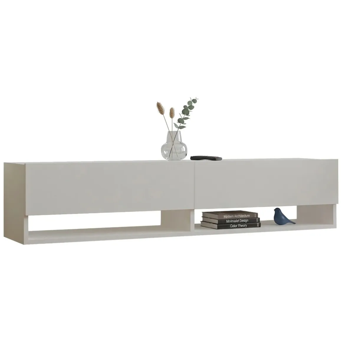 Mobile Porta tv Bianco 2 Ripiani Apertura a Ribalta 141x30x31h cm, 2 Ante - Olmi