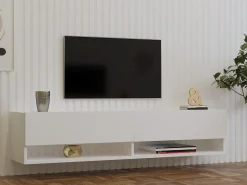 Mobile Porta tv Bianco 2 Ripiani Apertura a Ribalta 141x30x31h cm, 2 Ante - Olmi