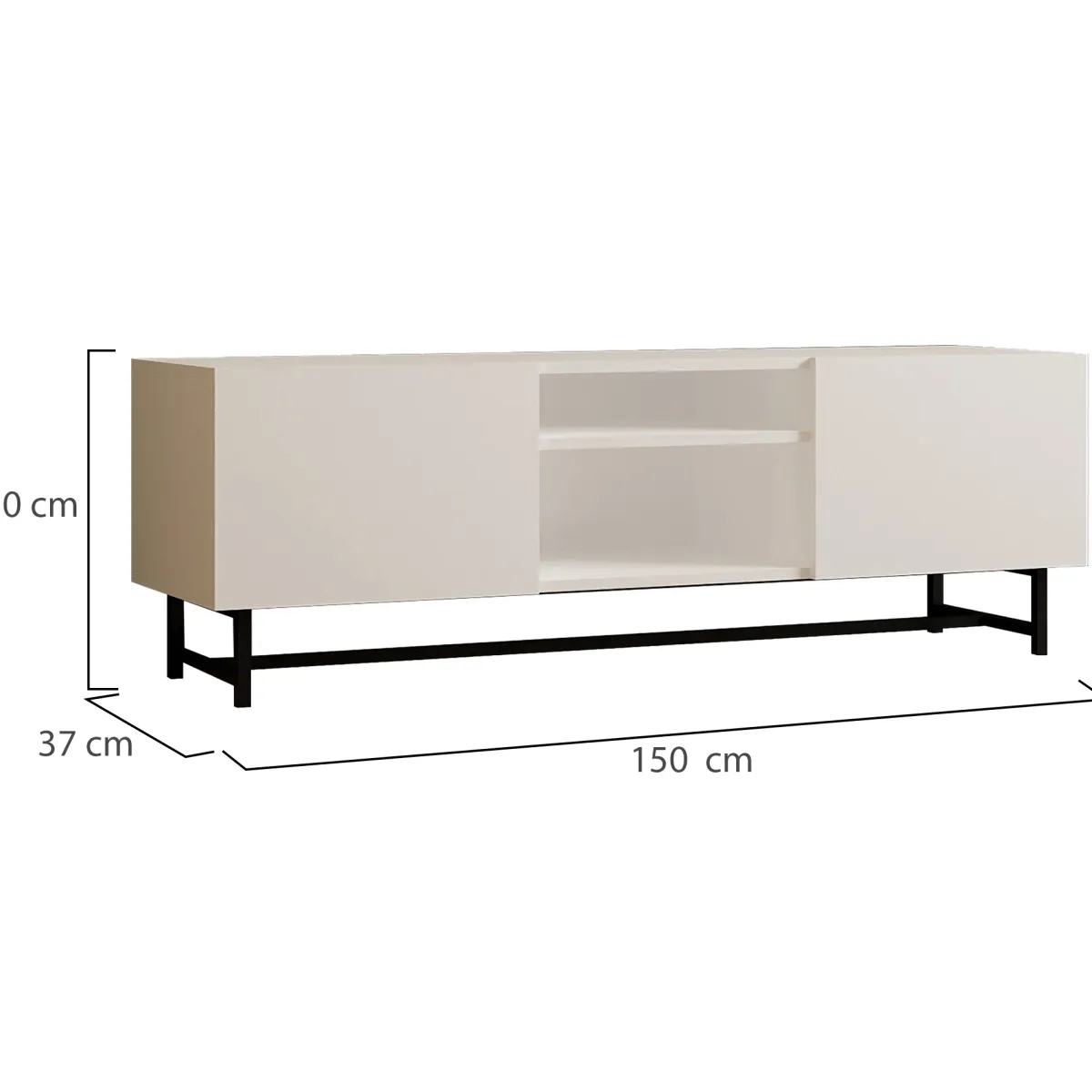 Mobili Porta Tv > Dmora Mobile Porta tv 3 Ripiani Apertura Battente 150x37x50h cm, 2 Ante - Nicolao Bianco