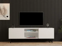 Mobili Porta Tv > Dmora Mobile Porta tv 3 Ripiani Apertura Battente 150x37x50h cm, 2 Ante - Nicolao Bianco