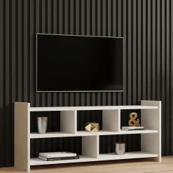 Mobile Porta tv Bianco 5 Ripiani 5 Vani 118x28x55h cm, Peso Supportato 40 kg - Loreglia