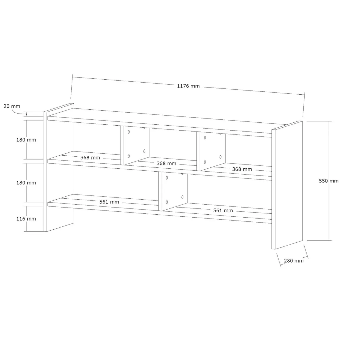 Mobile Porta tv Bianco 5 Ripiani 5 Vani 118x28x55h cm, Peso Supportato 40 kg - Loreglia