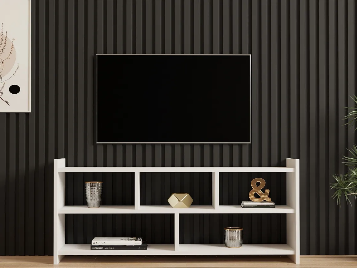 Mobile Porta tv Bianco 5 Ripiani 5 Vani 118x28x55h cm, Peso Supportato 40 kg - Loreglia