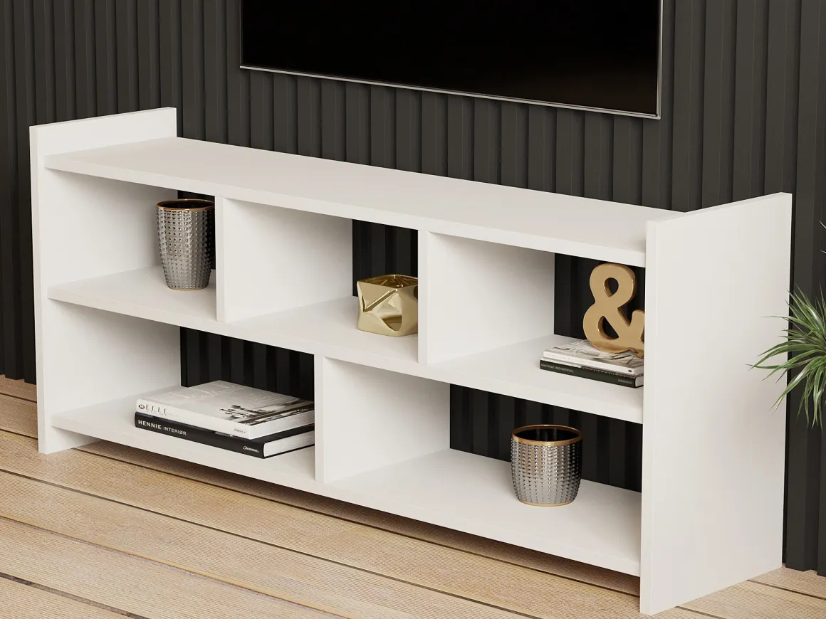 Mobile Porta tv Bianco 5 Ripiani 5 Vani 118x28x55h cm, Peso Supportato 40 kg - Loreglia