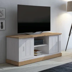 Mobile Porta tv Bianco Rovere Marrone un Ripiano 4 Vani 45x46x60h cm, 2 Ante - Mesola