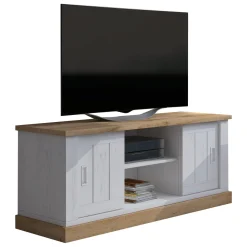 Mobile Porta tv Bianco Rovere Marrone un Ripiano 4 Vani 45x46x60h cm, 2 Ante - Mesola
