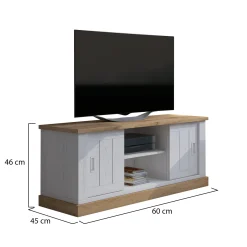 Mobile Porta tv Bianco Rovere Marrone un Ripiano 4 Vani 45x46x60h cm, 2 Ante - Mesola