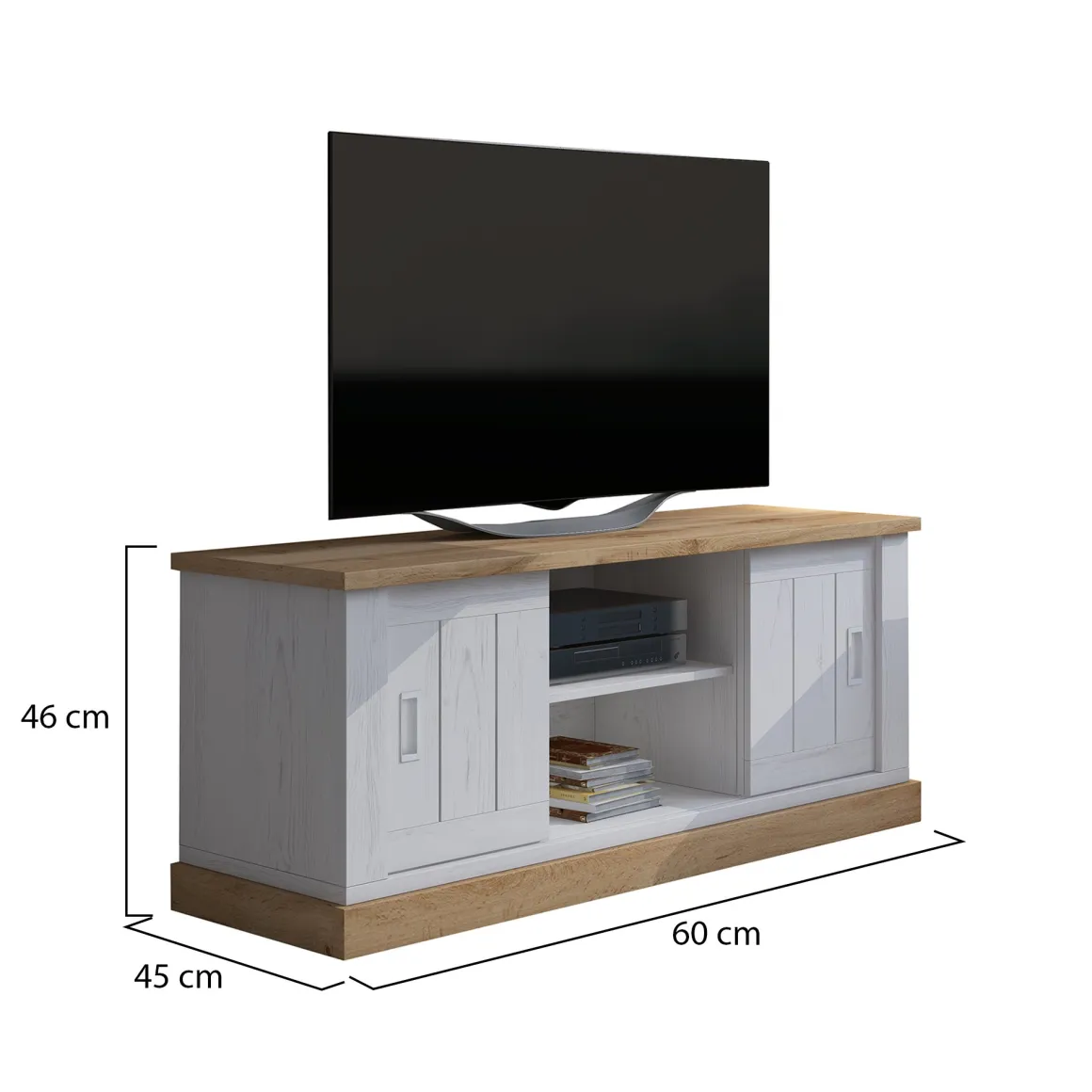 Mobile Porta tv Bianco Rovere Marrone un Ripiano 4 Vani 45x46x60h cm, 2 Ante - Mesola